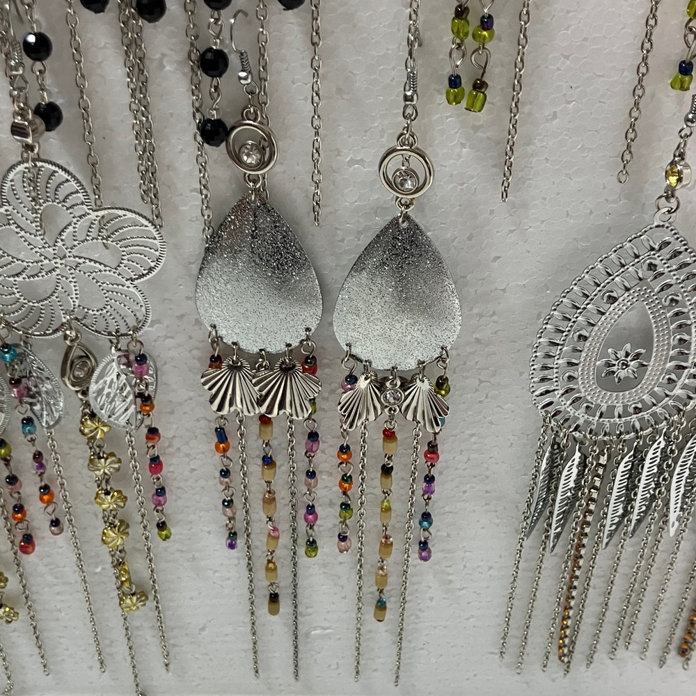 Bundle of 8 sets dangle/chandelier Silver beaded earrings large shiny easy match - Picture 9 of 10